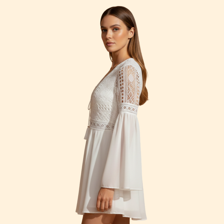 Women's Lace Detail Dress with Trumpet Sleeves