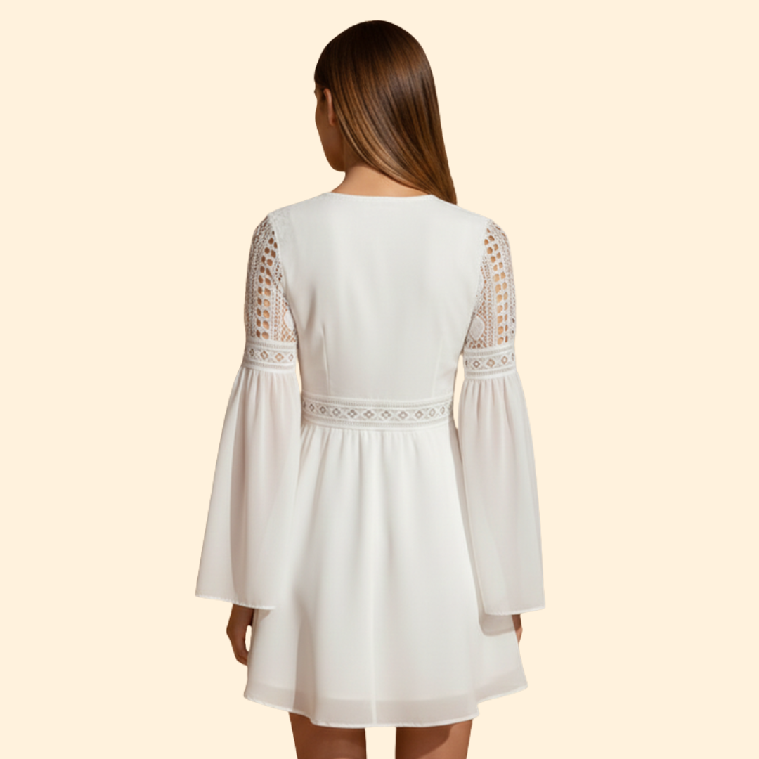 Women's Lace Detail Dress with Trumpet Sleeves