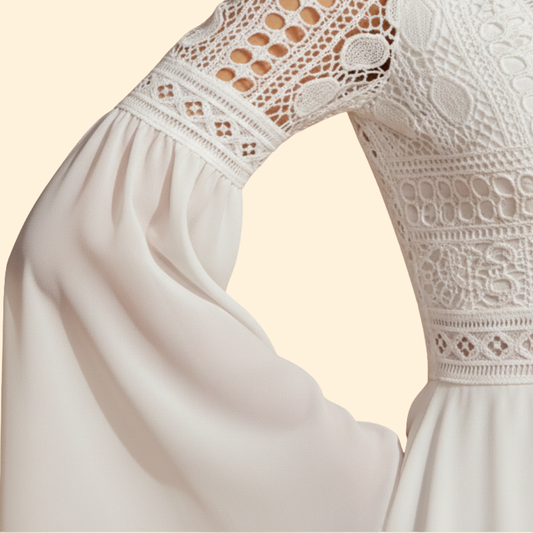 Women's Lace Detail Dress with Trumpet Sleeves
