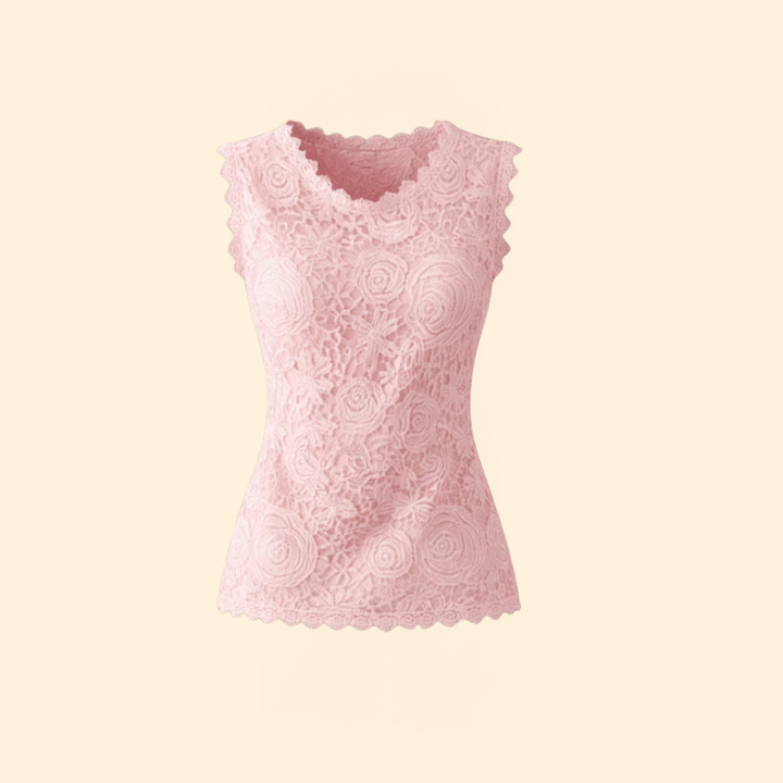 Women’s Sleeveless Blouse with Rose Pattern Lace