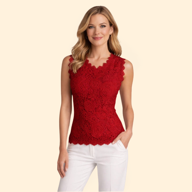 Women’s Sleeveless Blouse with Rose Pattern Lace