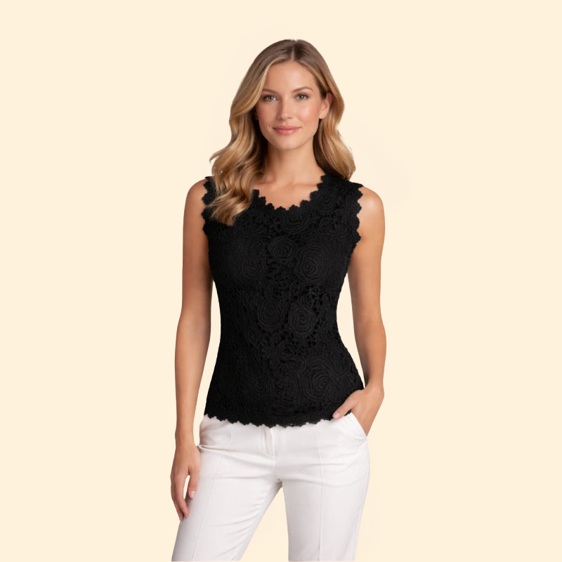 Women’s Sleeveless Blouse with Rose Pattern Lace