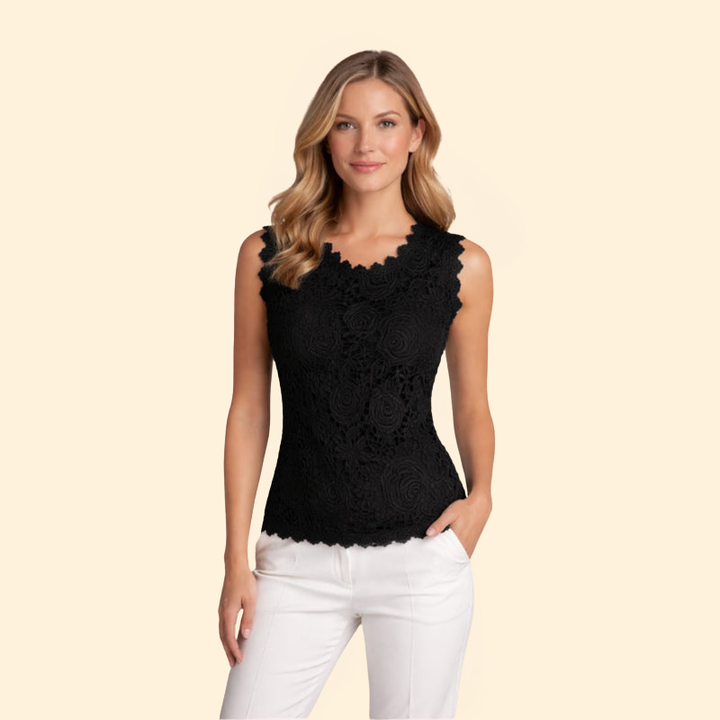 Women’s Sleeveless Blouse with Rose Pattern Lace