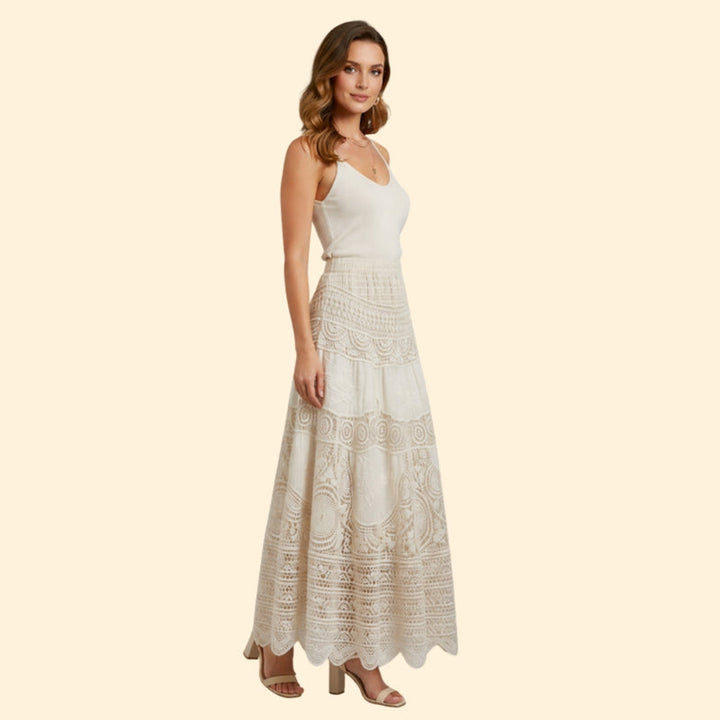 Women’s Lace Maxi Skirt with Elastic Waist