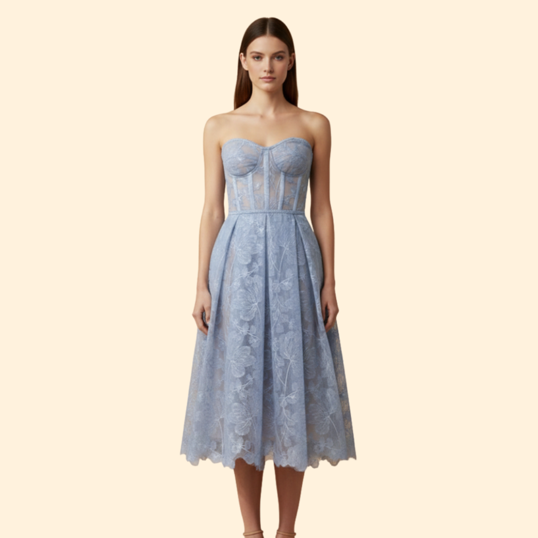 Women's Lace Midi Dress with Corset Fit
