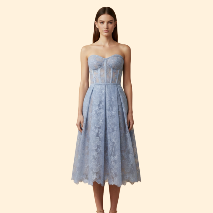 Women's Lace Midi Dress with Corset Fit