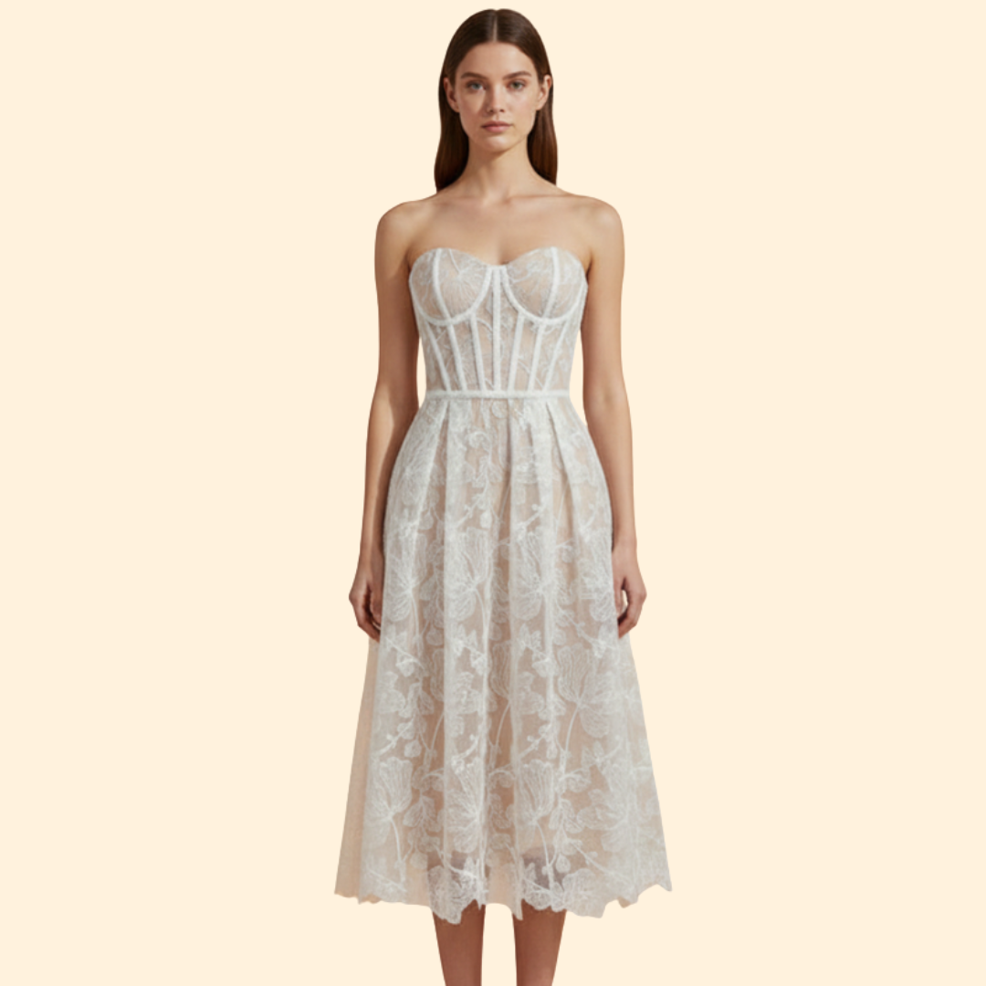 Women's Lace Midi Dress with Corset Fit