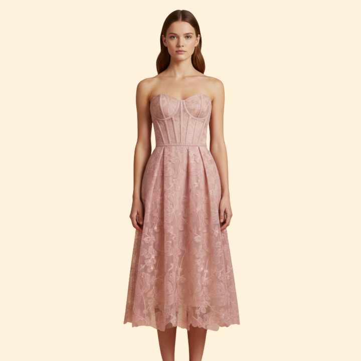 Women's Lace Midi Dress with Corset Fit