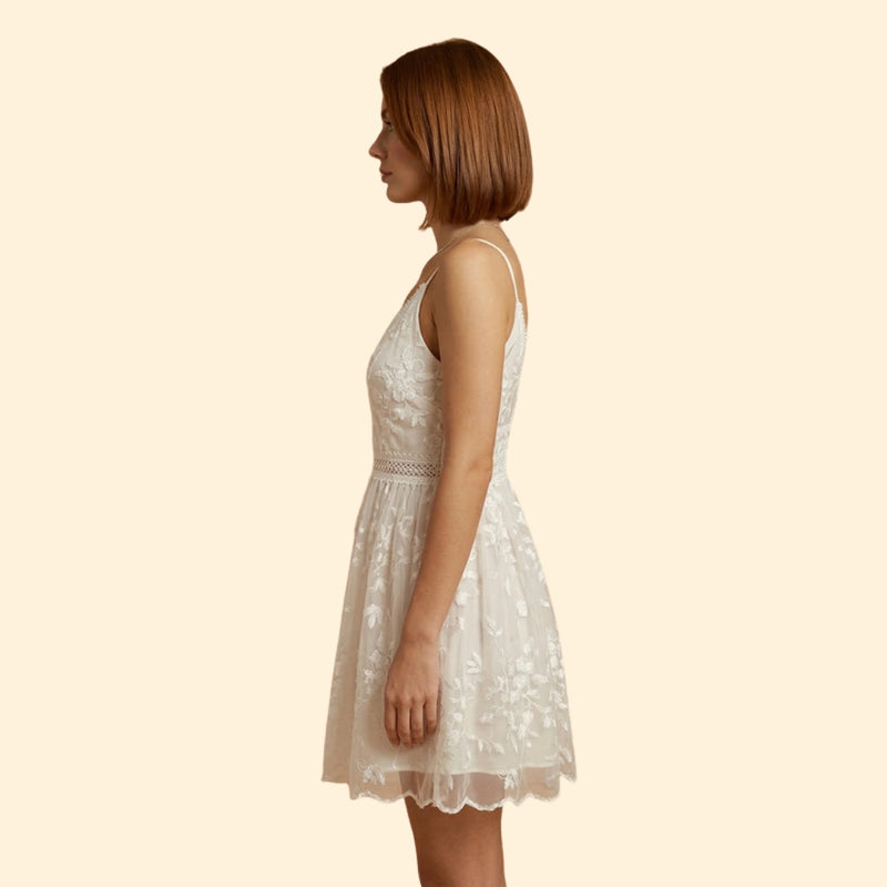 Women’s Lace Mini Dress with Deep V Neck