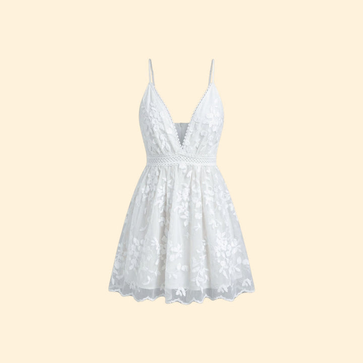 Women’s Lace Mini Dress with Deep V Neck