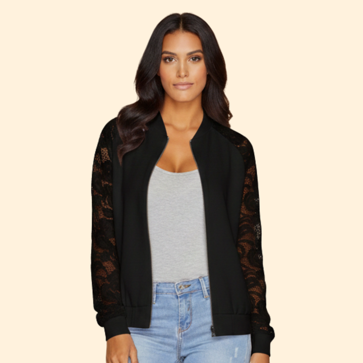 Women’s Bomber Jacket with Lace Sleeve Detail