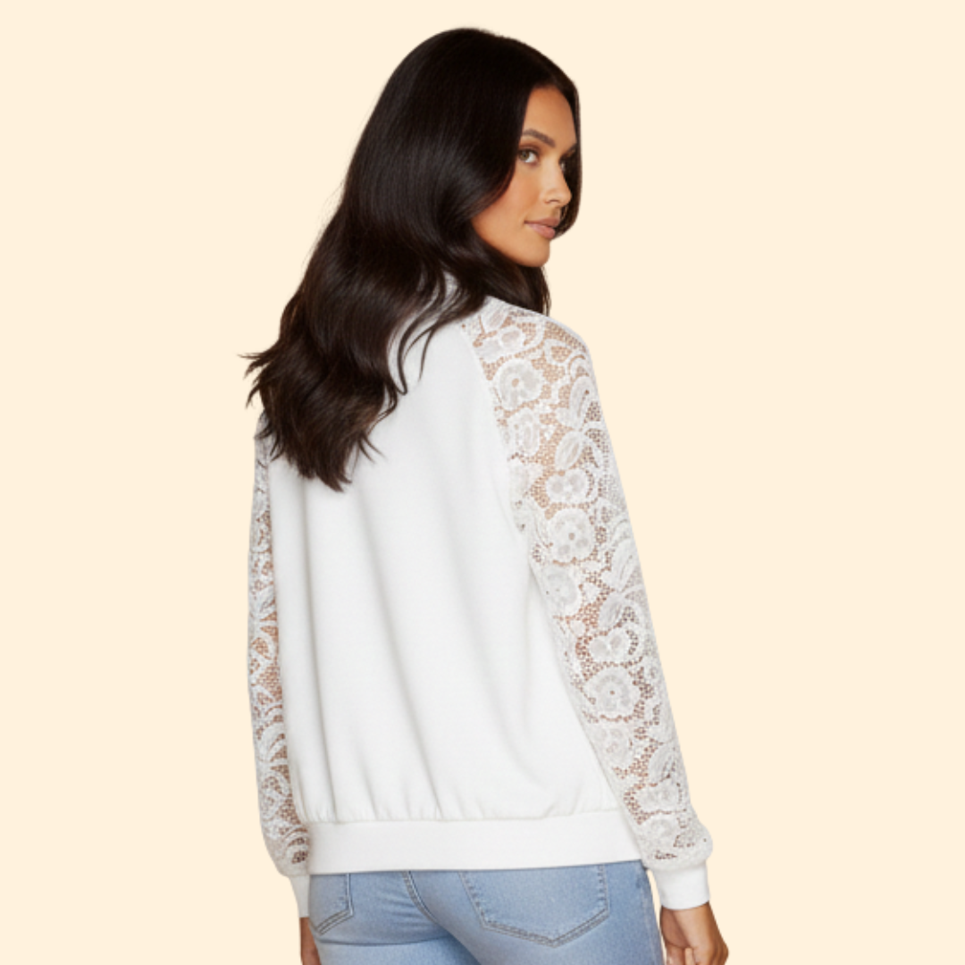 Women’s Bomber Jacket with Lace Sleeve Detail