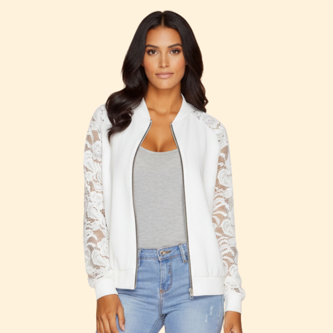 Women’s Bomber Jacket with Lace Sleeve Detail