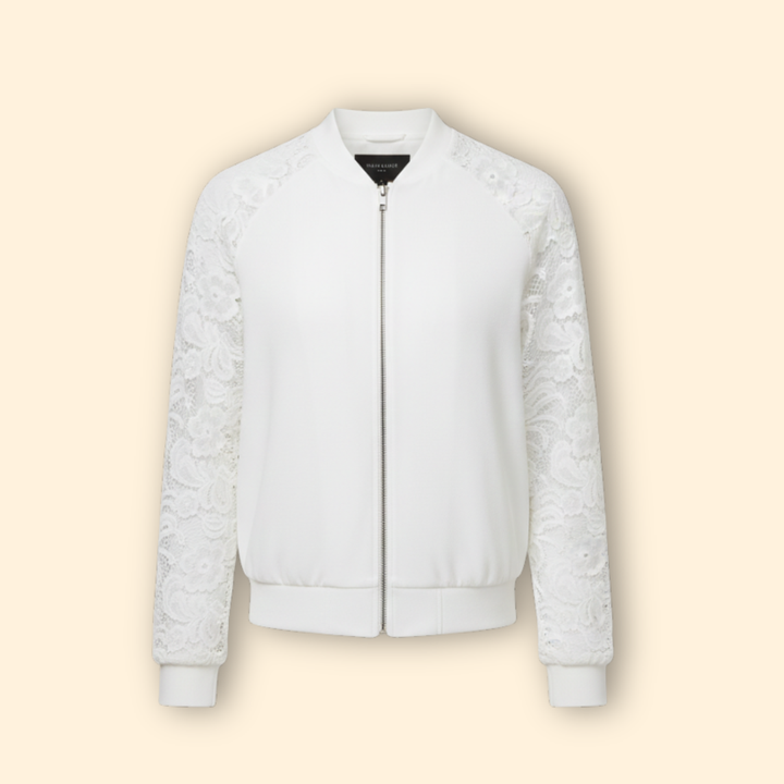 Women’s Bomber Jacket with Lace Sleeve Detail