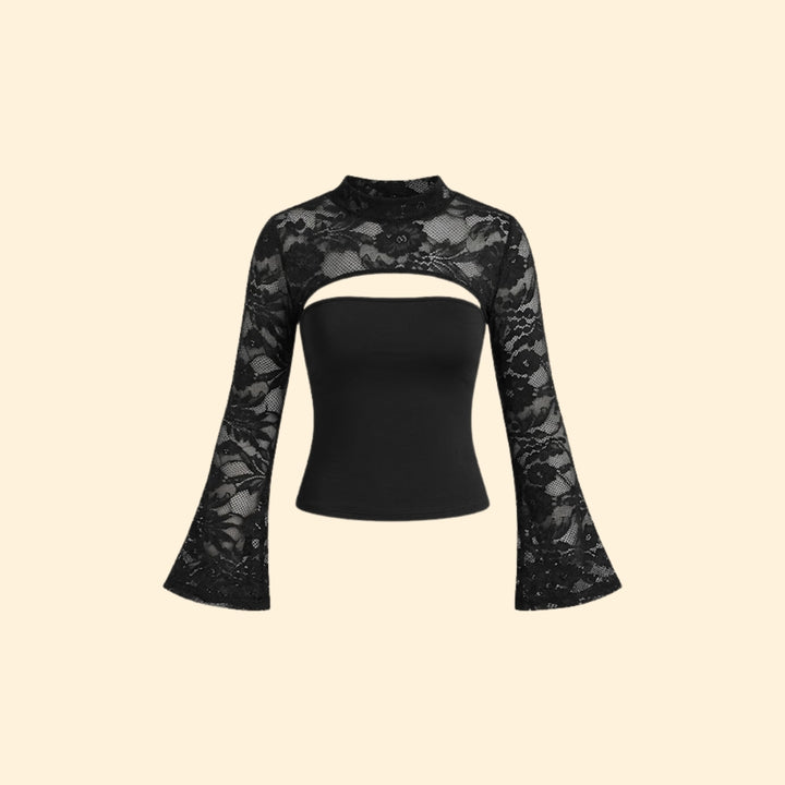 Women’s Lace Top with Sheer Flared Sleeves