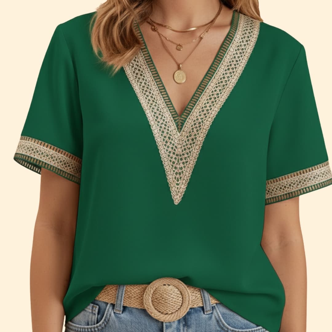 Women’s Lace Trim Blouse with V-neck