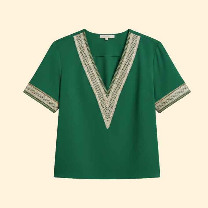 Women’s Lace Trim Blouse with V-neck