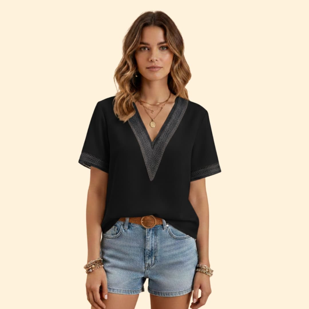 Women’s Lace Trim Blouse with V-neck