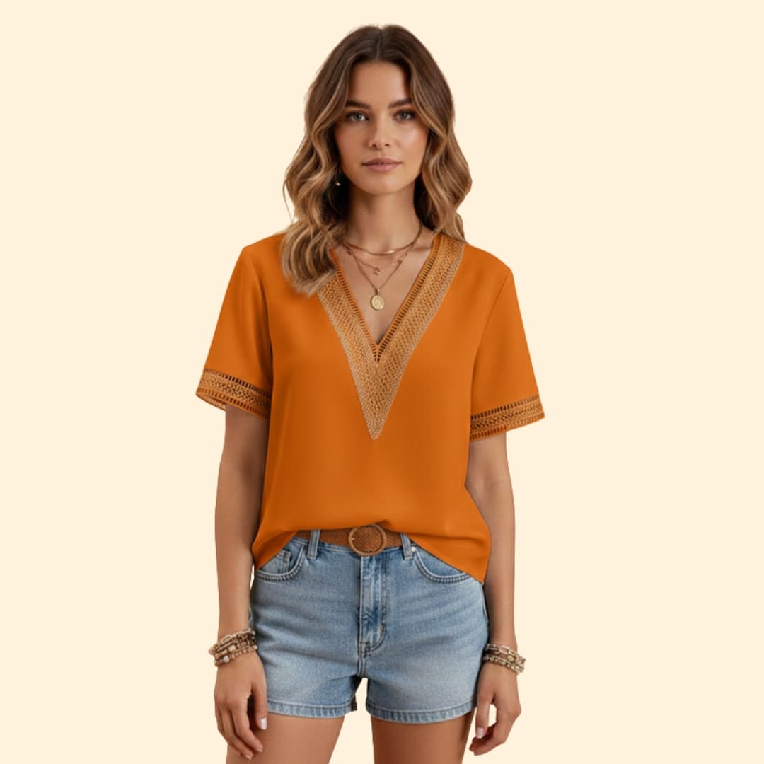 Women’s Lace Trim Blouse with V-neck