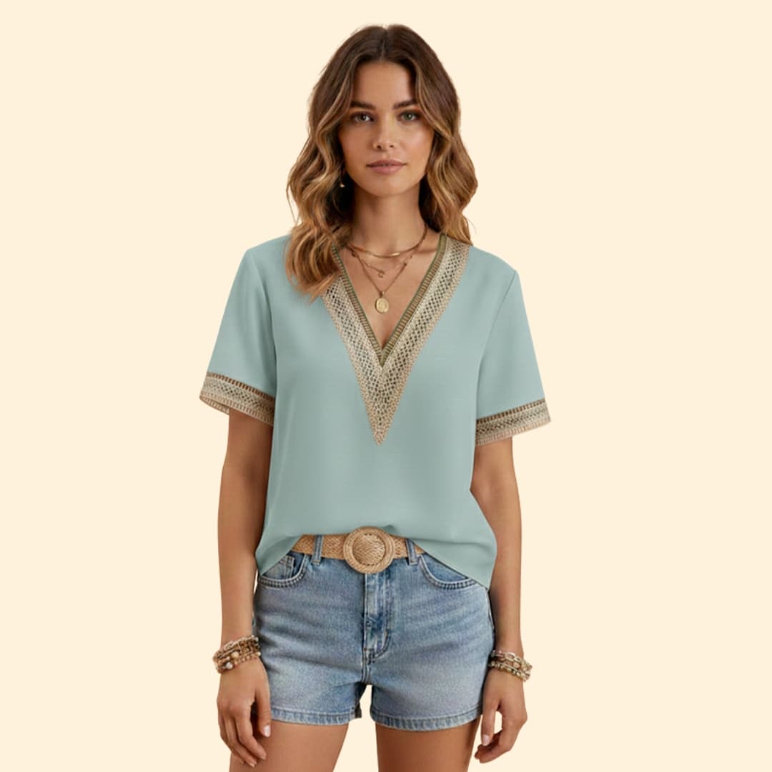 Women’s Lace Trim Blouse with V-neck