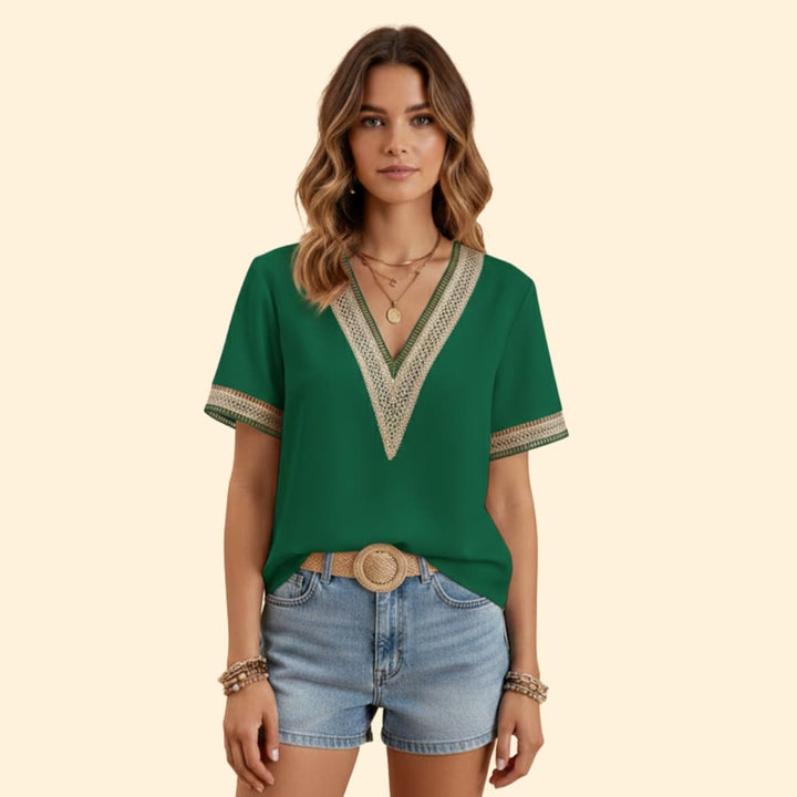 Women’s Lace Trim Blouse with V-neck