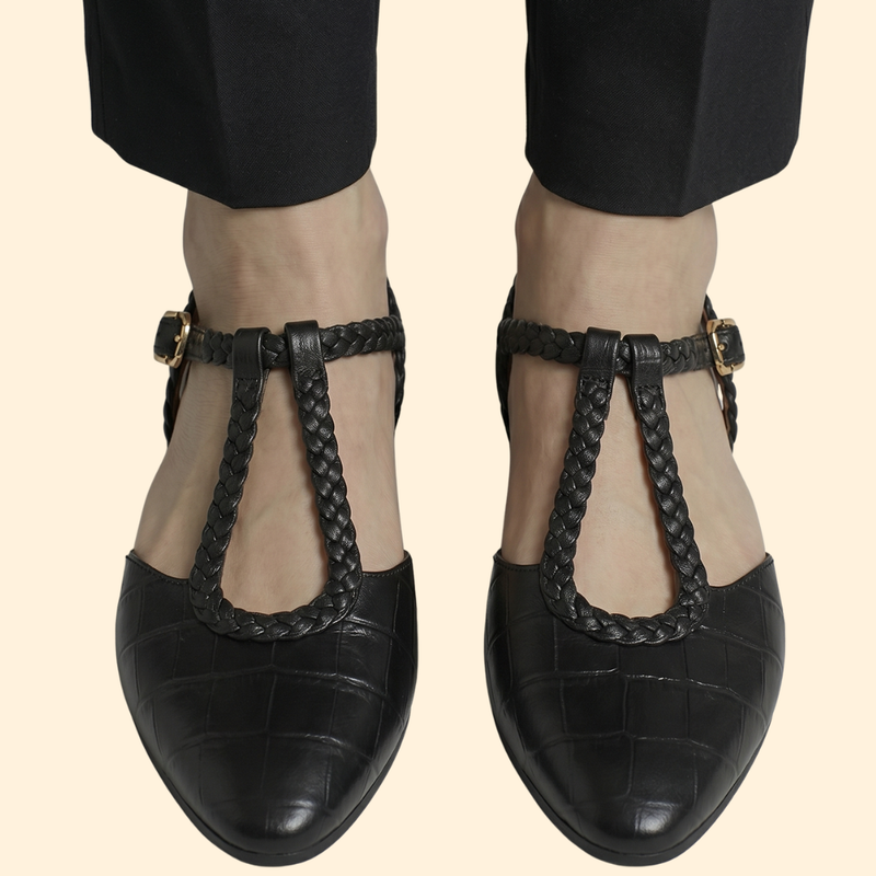 Women’s Leather Shoes with T-Strap