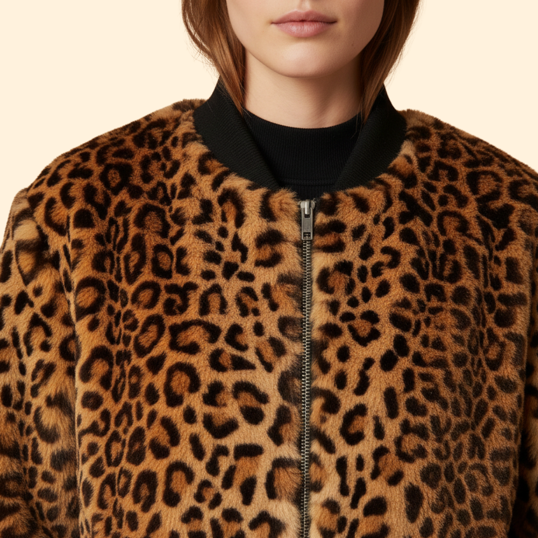 Women’s Bomber Jacket with Leopard Print Pattern