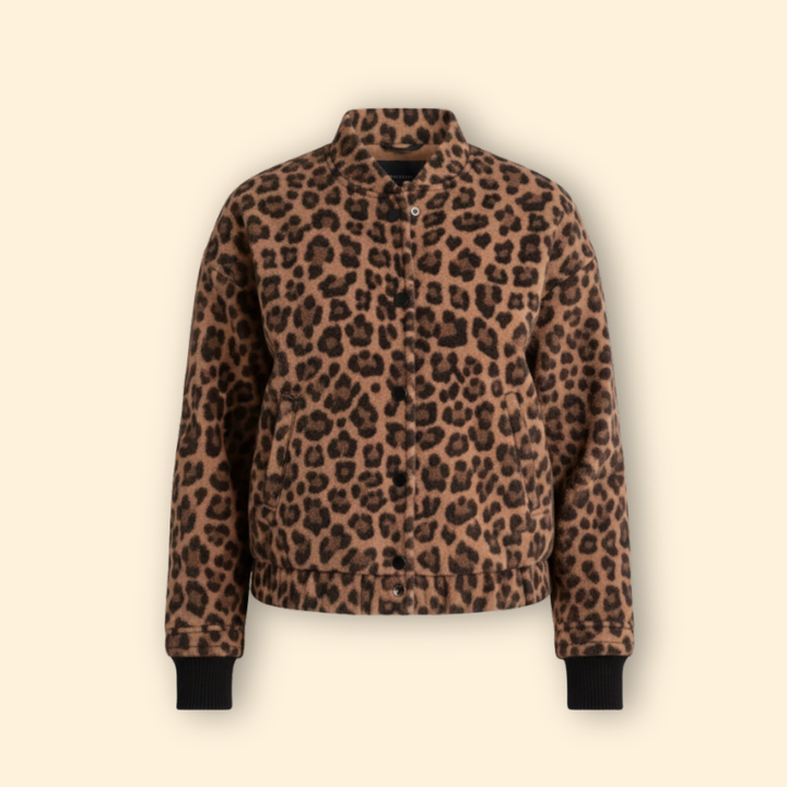 Women’s Bomber Jacket with Leopard Print Pattern