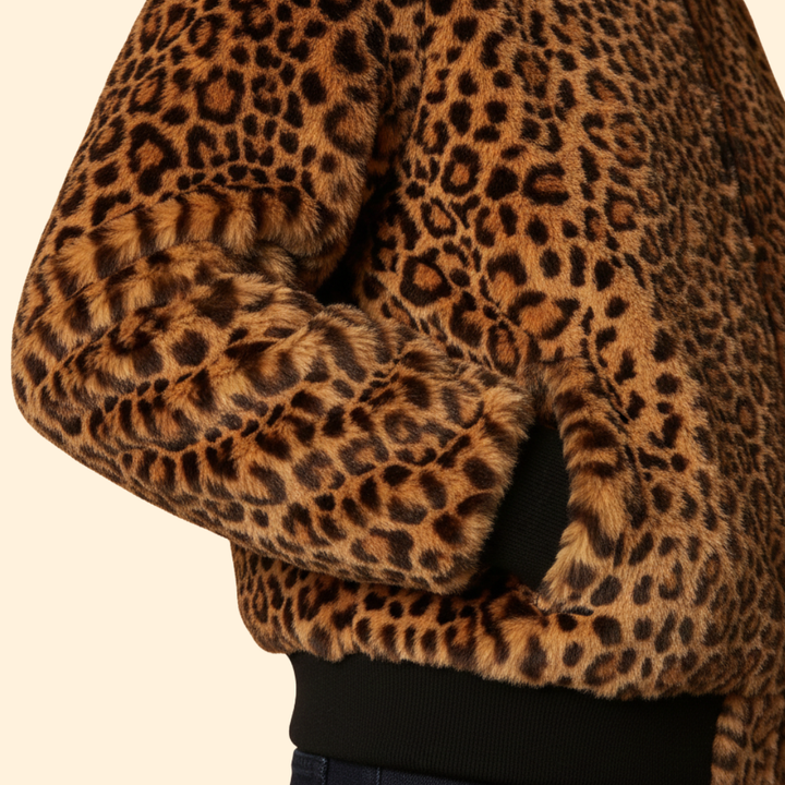 Women’s Bomber Jacket with Leopard Print Pattern
