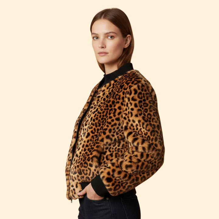 Women’s Bomber Jacket with Leopard Print Pattern