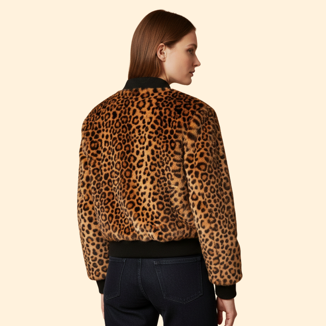 Women’s Bomber Jacket with Leopard Print Pattern