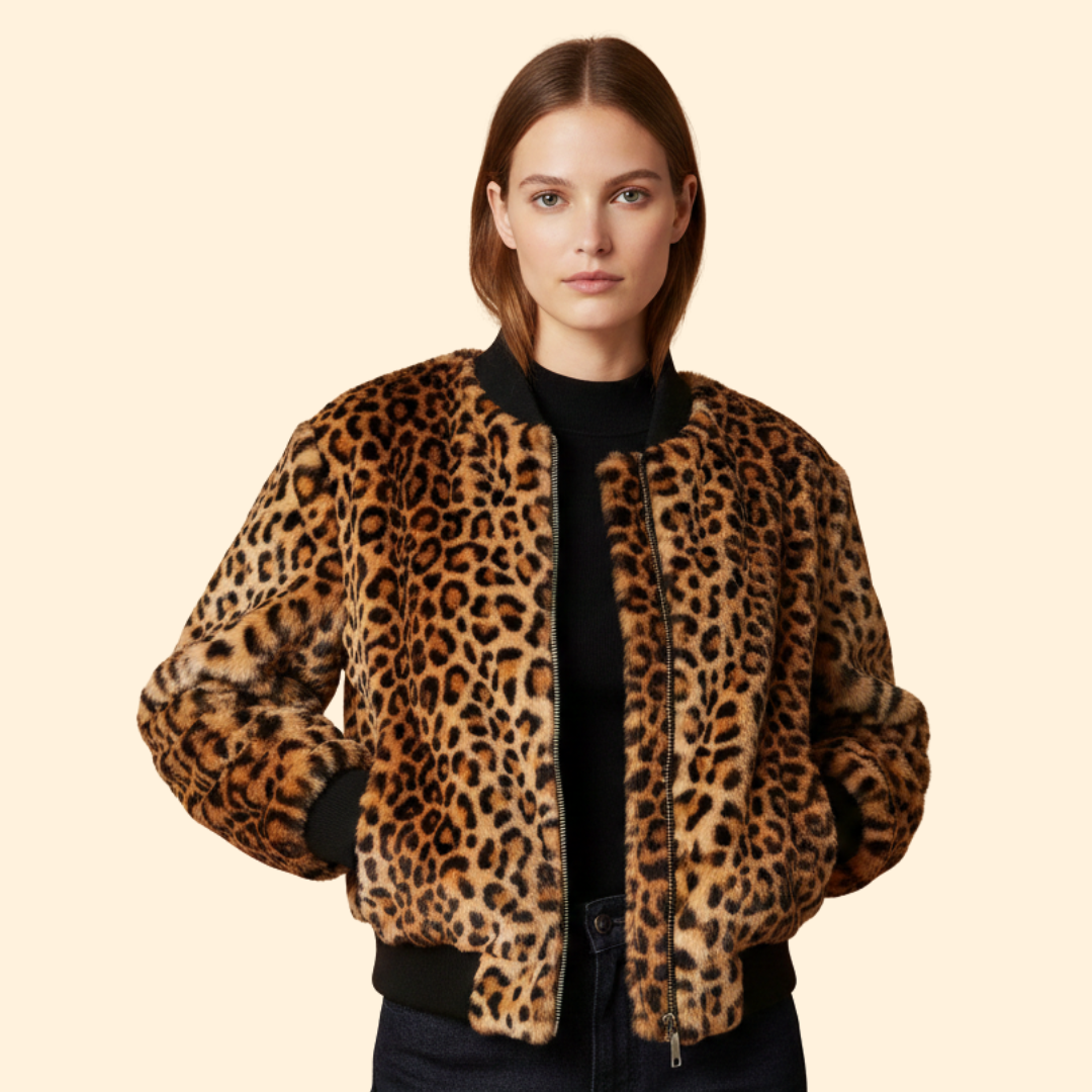 Women’s Bomber Jacket with Leopard Print Pattern
