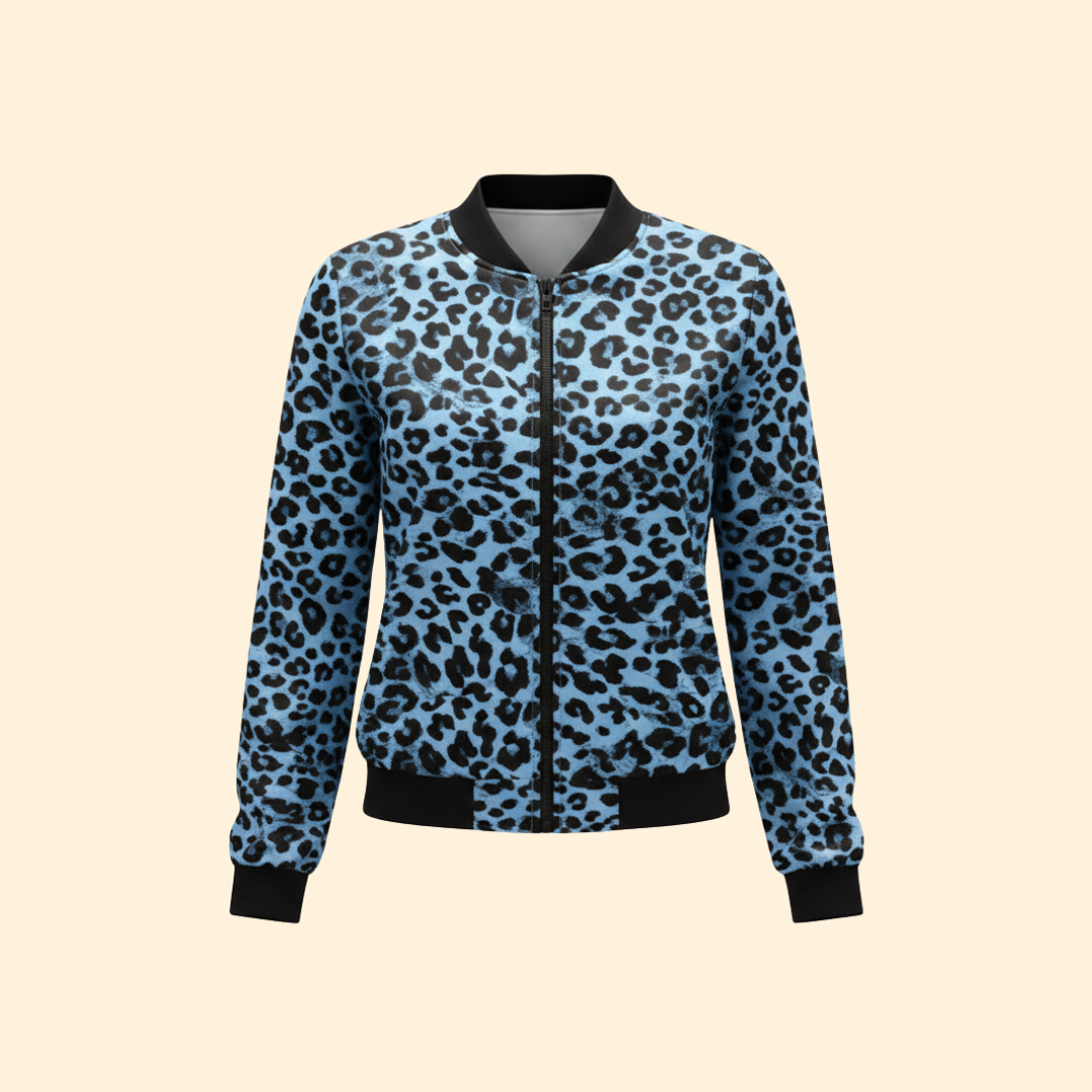 Women’s Leopard Print Bomber Jacket with Zip Closure