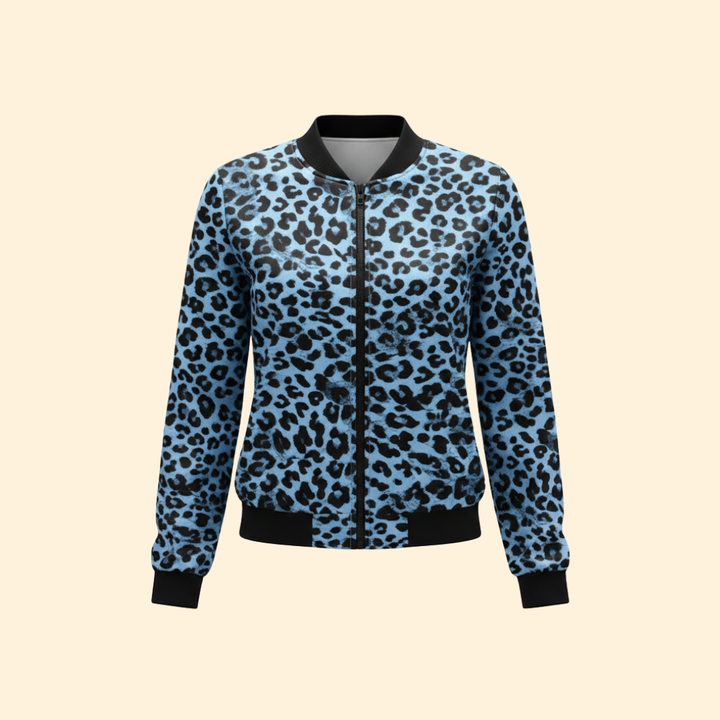 Women’s Leopard Print Bomber Jacket with Zip Closure