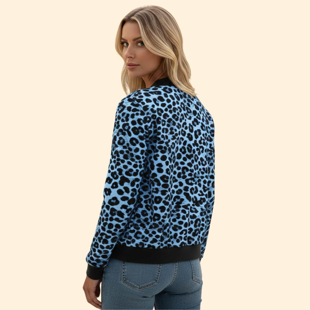 Women’s Leopard Print Bomber Jacket with Zip Closure