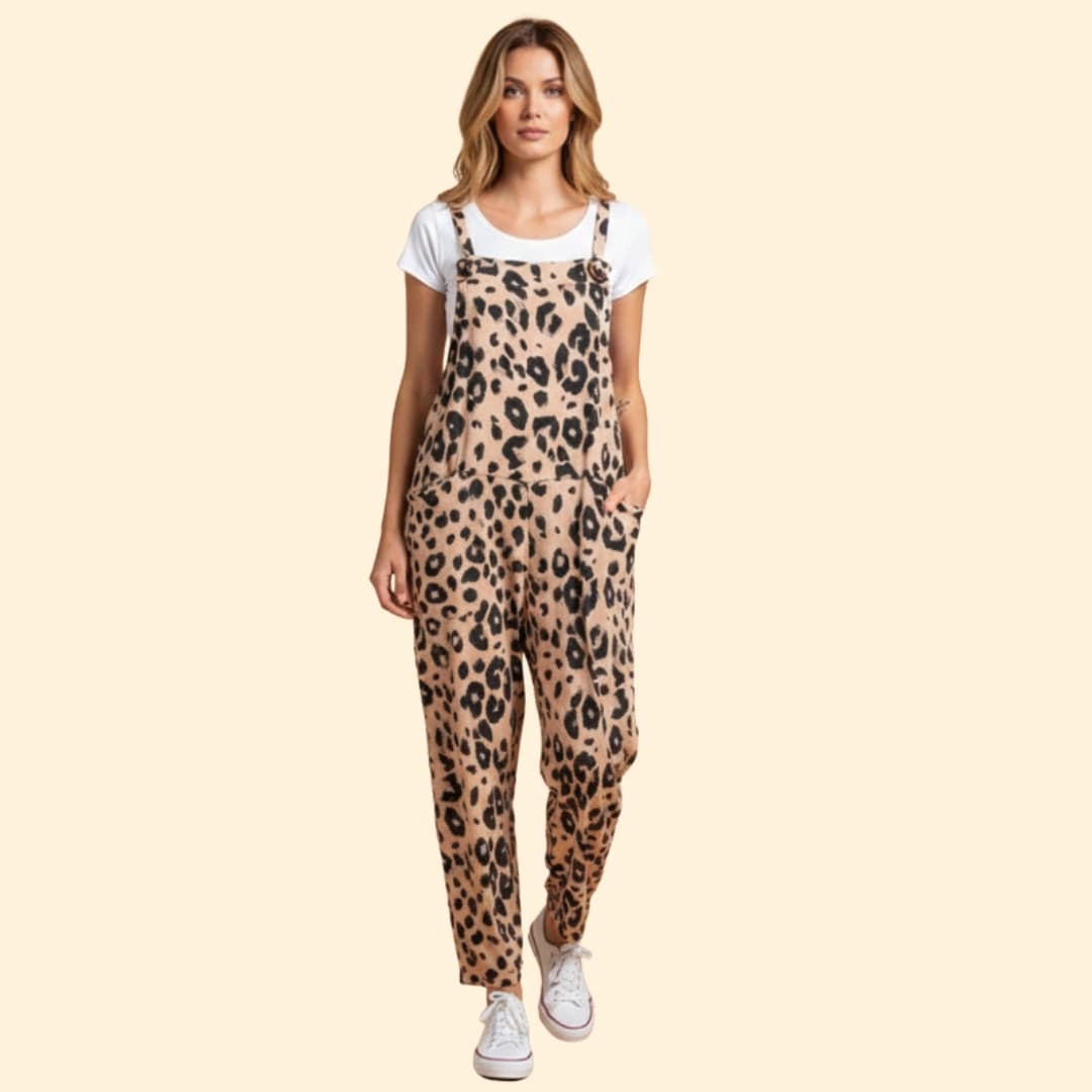Women's Leopard Print Jumpsuit with Pockets