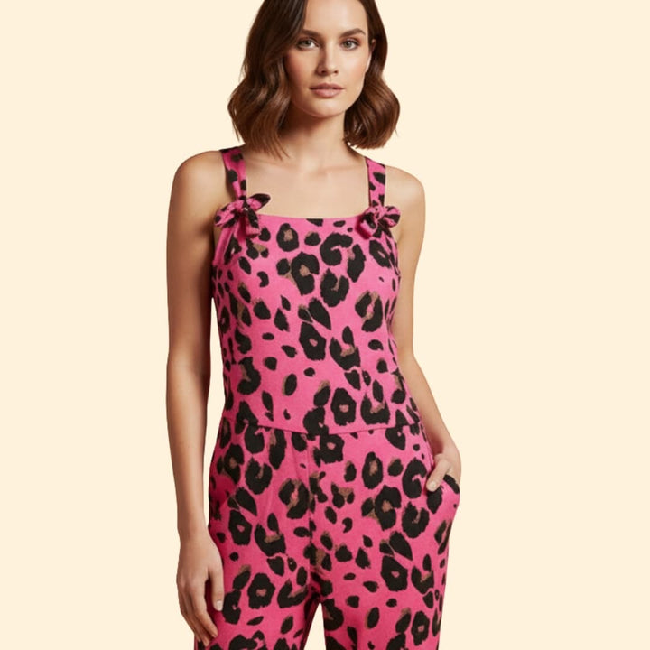 Women's Leopard Print Jumpsuit with Pockets