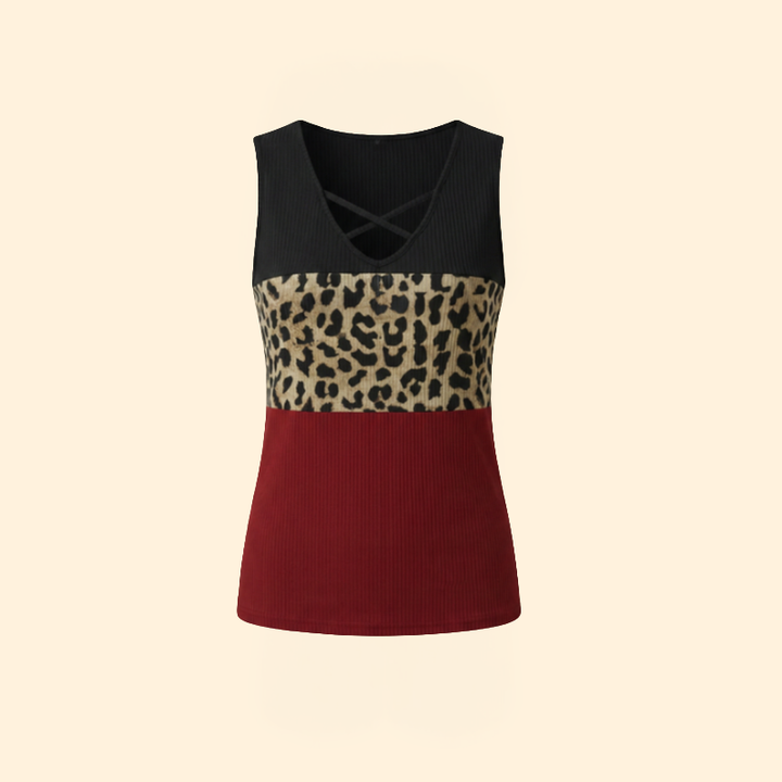 Women’s Sleeveless Top with Leopard Print