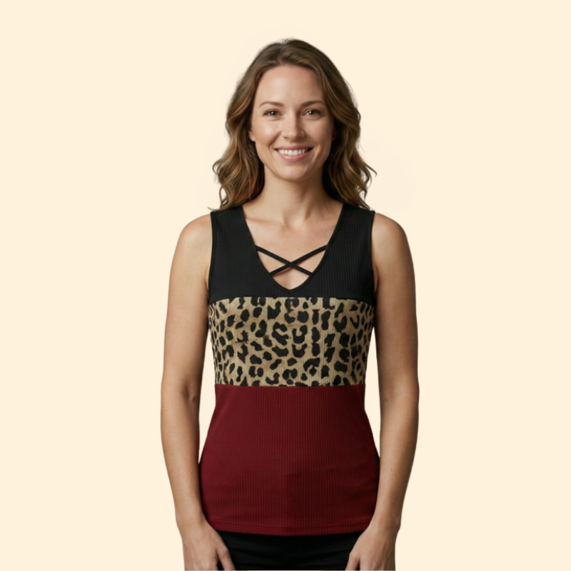 Women’s Sleeveless Top with Leopard Print