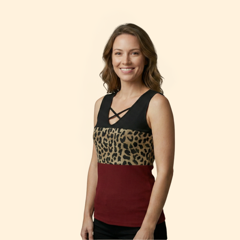 Women’s Sleeveless Top with Leopard Print