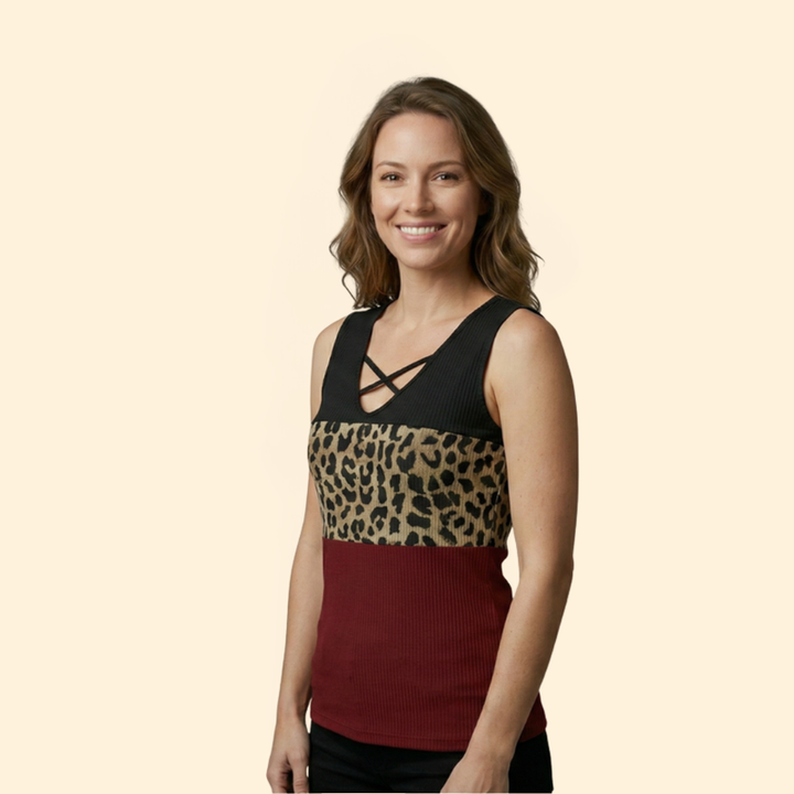 Women’s Sleeveless Top with Leopard Print