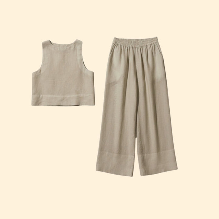 Women’s Linen Set with Wide-Leg Pants
