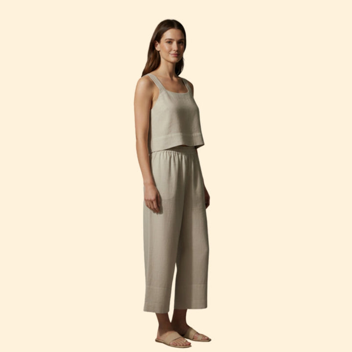 Women’s Linen Set with Wide-Leg Pants