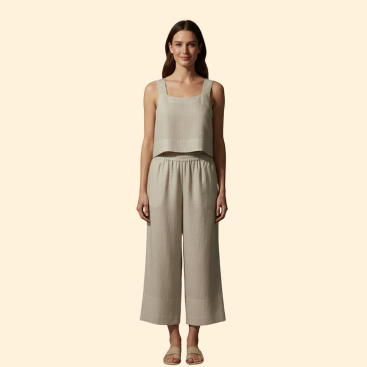 Women’s Linen Set with Wide-Leg Pants