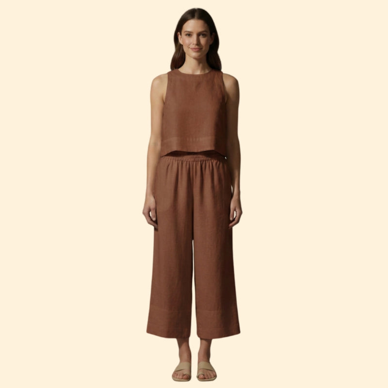 Women’s Linen Set with Wide-Leg Pants