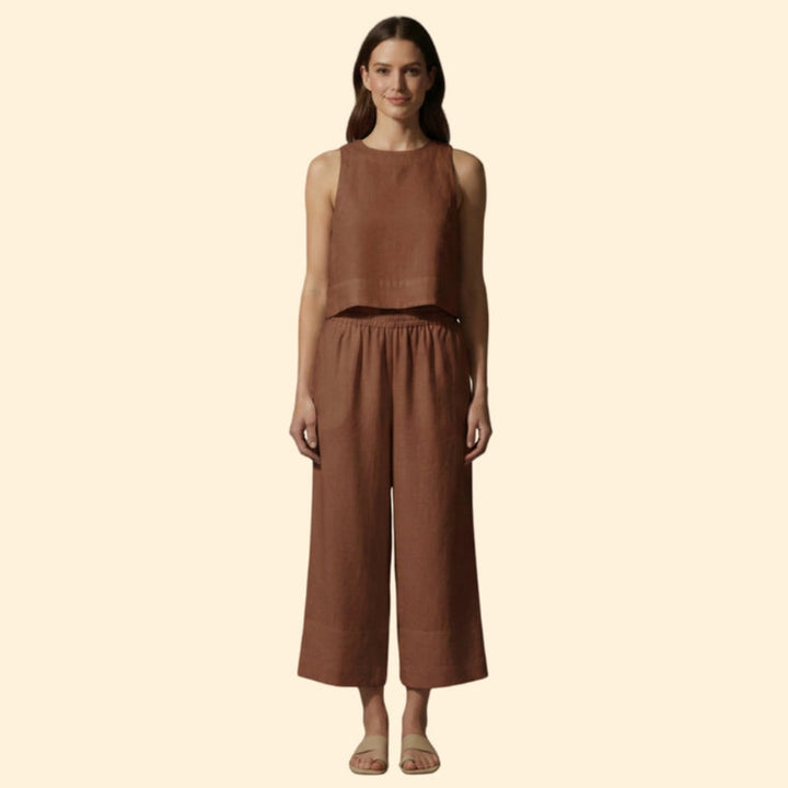 Women’s Linen Set with Wide-Leg Pants