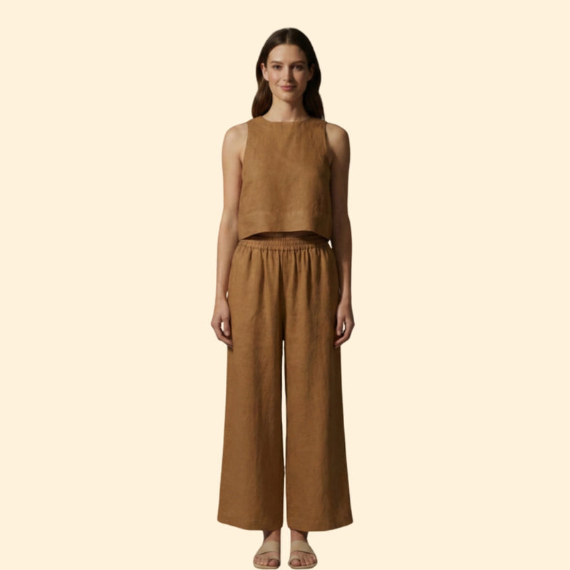 Women’s Linen Set with Wide-Leg Pants