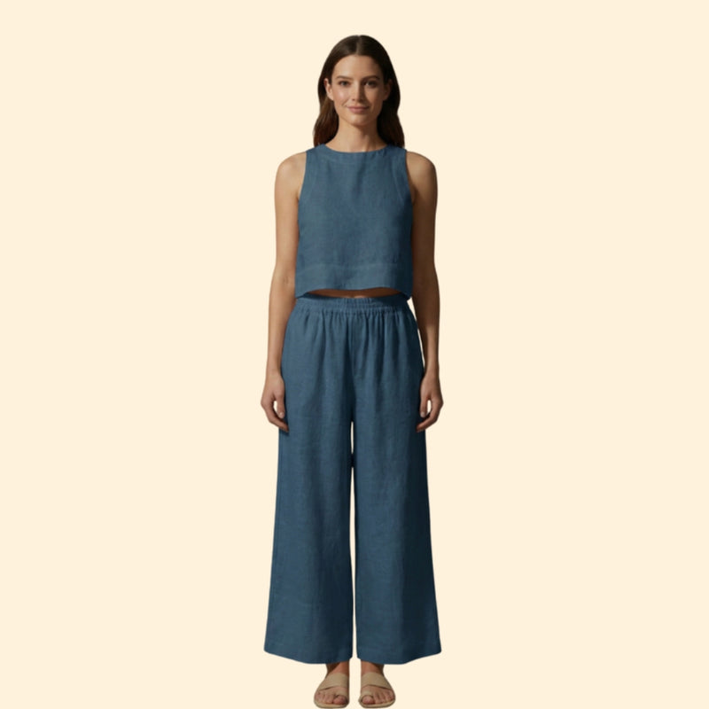 Women’s Linen Set with Wide-Leg Pants