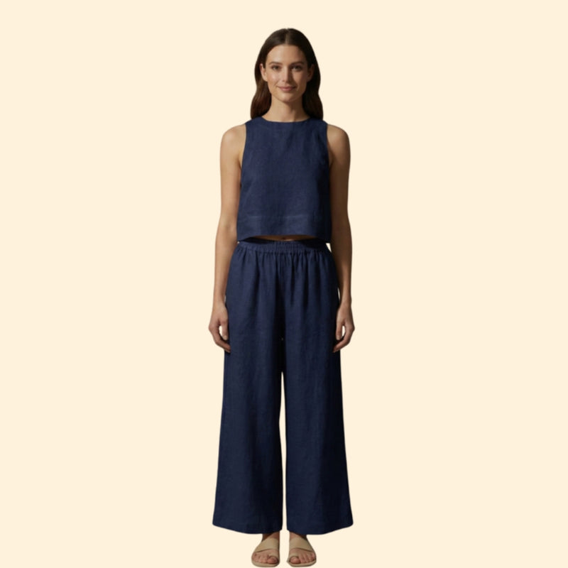 Women’s Linen Set with Wide-Leg Pants