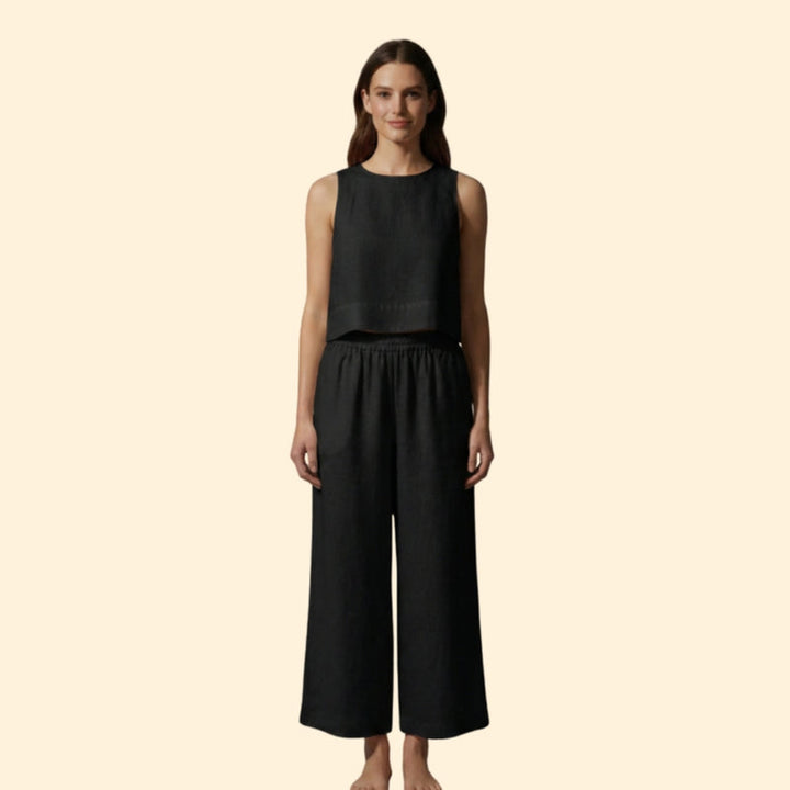 Women’s Linen Set with Wide-Leg Pants